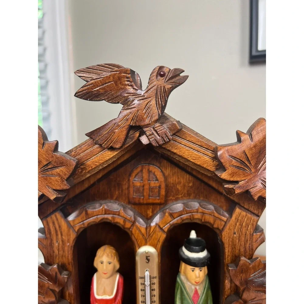 Vintage Black Forest Wooden Weather House Hand Carved German Folk Art Chalet
